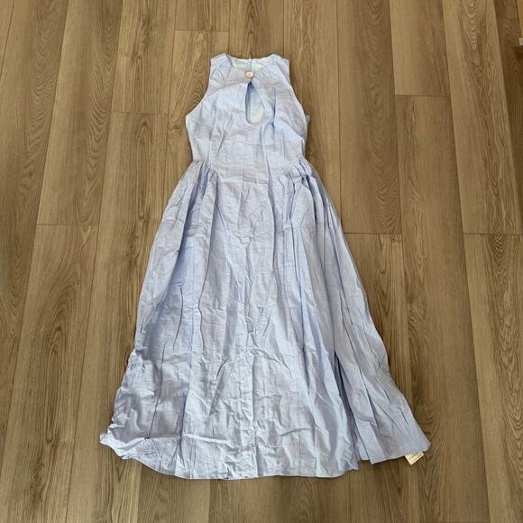 Commense Linen Blend Pleated Cutout Minimalist Old Money Elegant Blue Maxi M - Picture 2 of 5